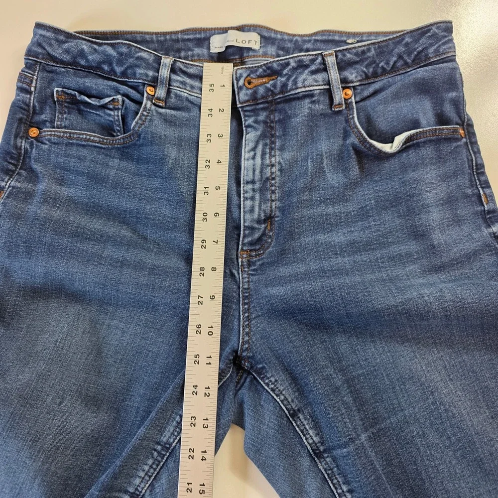 LOFT Curvy Skinny Jeans Dark Wash Denim Blue Size 14/32 Womens High Rise EUC - Picture 9 of 10